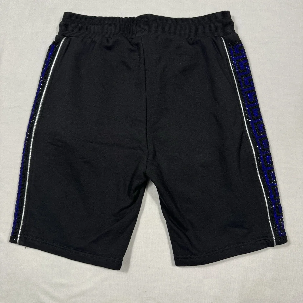 Avenue George V Paris Blue Rhinestone Studded‎ Sides Mens Medium Black Shorts